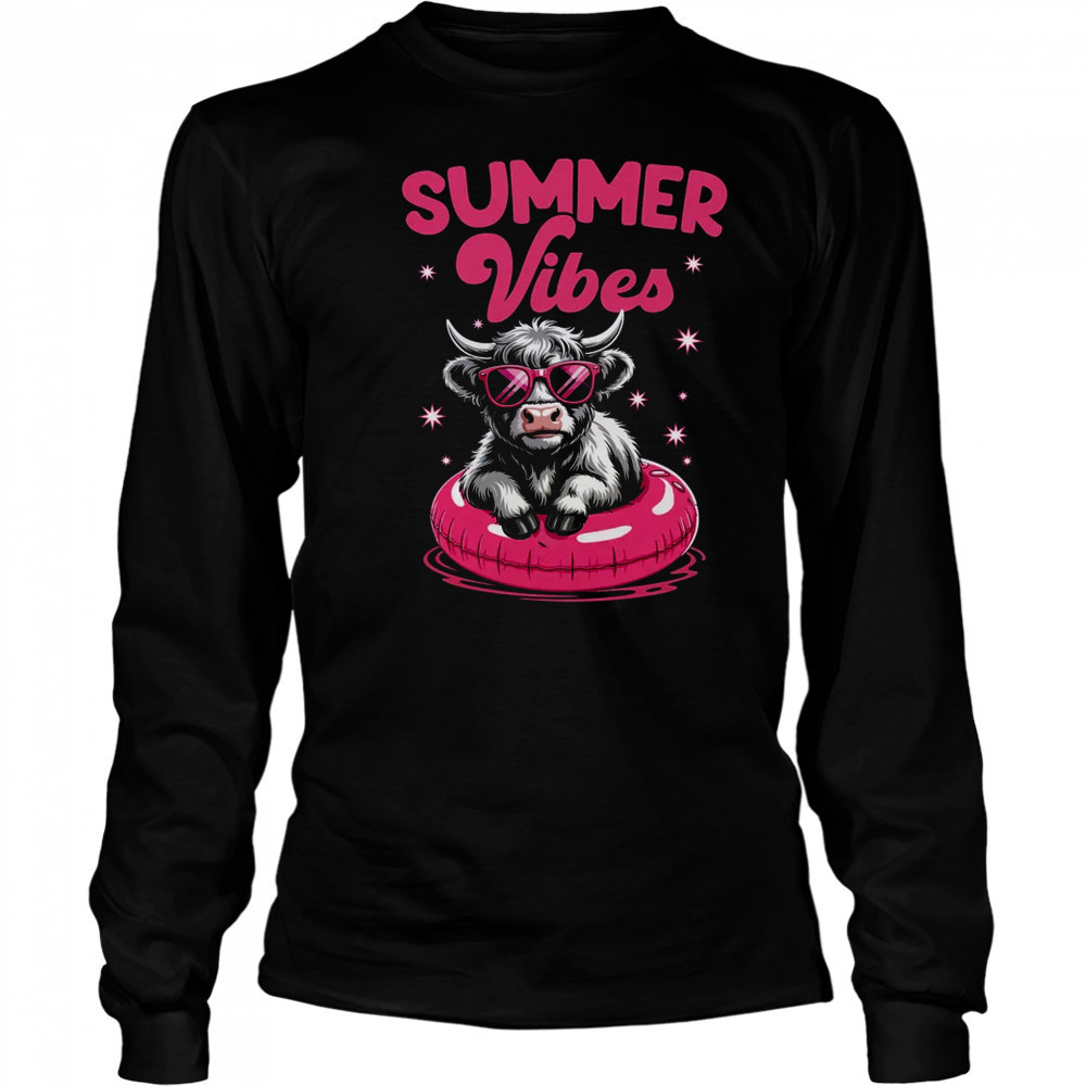 Hello Summer Vibes Highland Cow Funny Beach Vacation shirt Long Sleeved