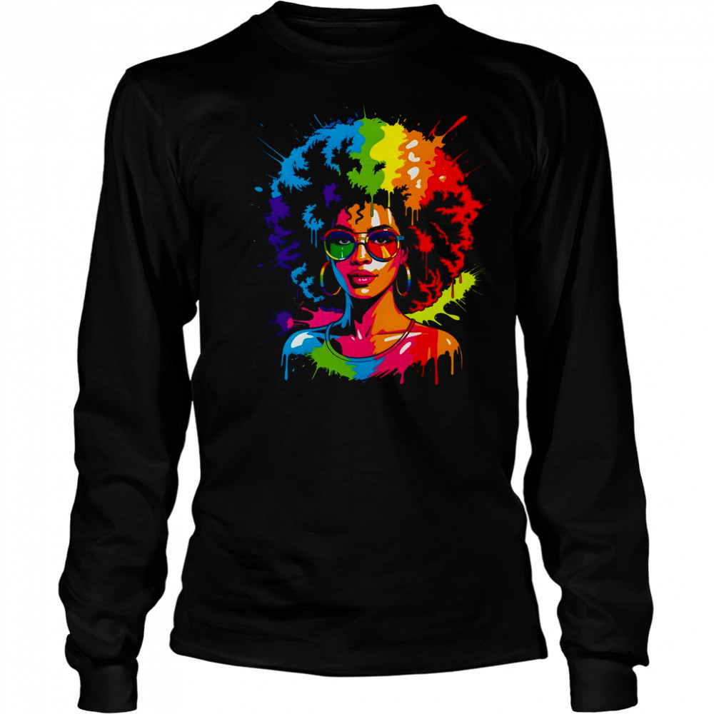 Juneteenth Black Queen Afro Pride Art Dripping Melanin Women shirt Long Sleeved