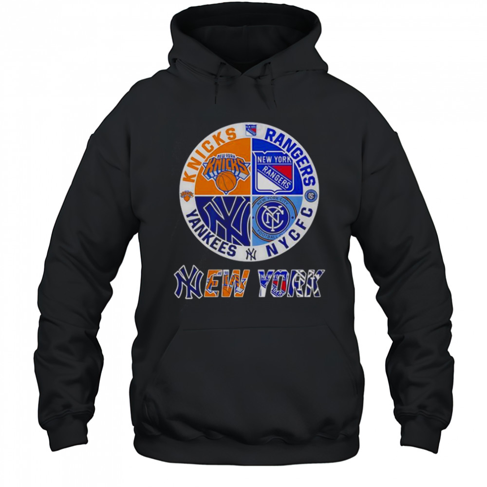 New York Yankees Knicks Rangers NYCFC 4 Teams Sports Circle Logo T-Shirt Hoodie