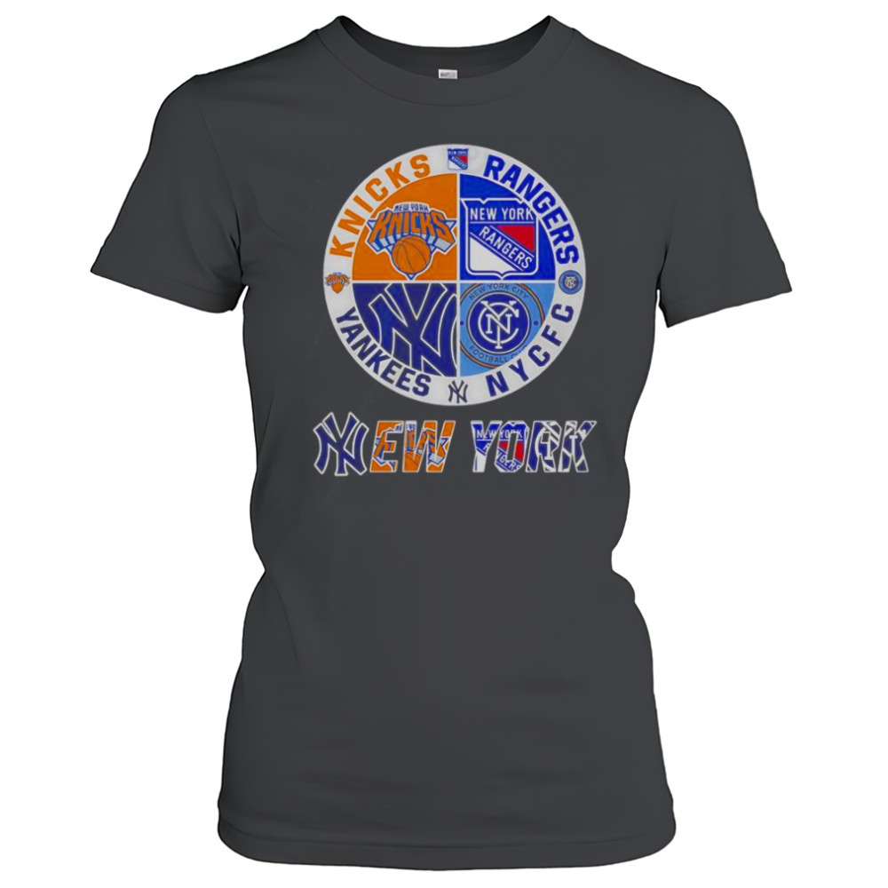 New York Yankees Knicks Rangers NYCFC 4 Teams Sports Circle Logo T-Shirt Women's T-shirt