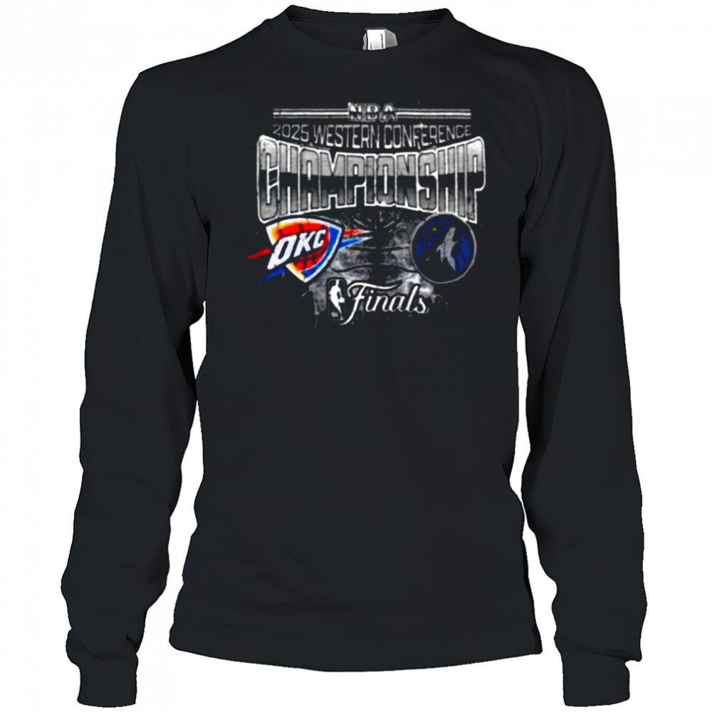 Oklahoma City Thunder Vs Minnesota Timberwolves Matchup NBA 2025 Western Conference Finals Black T Shirt Long Sleeved