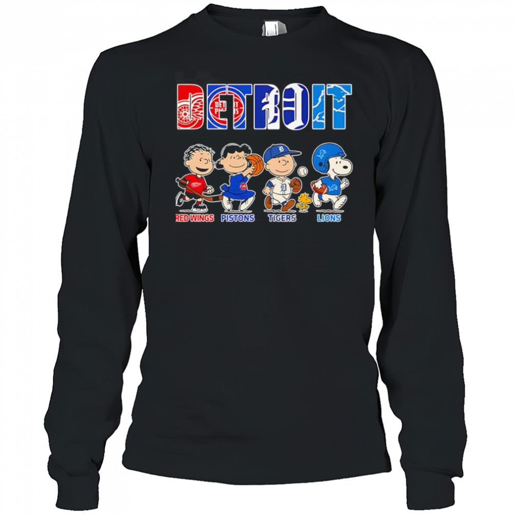 Peanuts Detroit Red Wings Pistons Tigers Lions sports shirt Long Sleeved