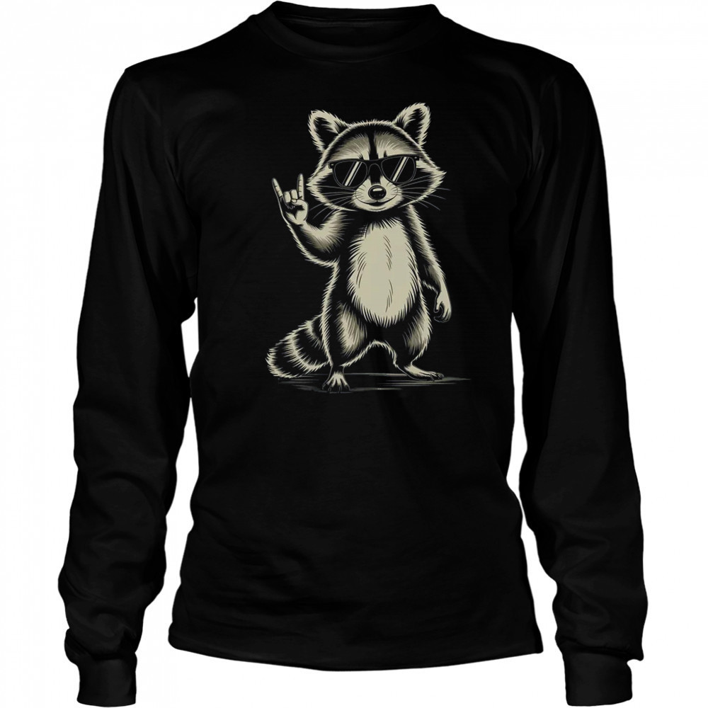 Retro Raccoon Rock Music For Men Women Funny Raccoon shirt Long Sleeved