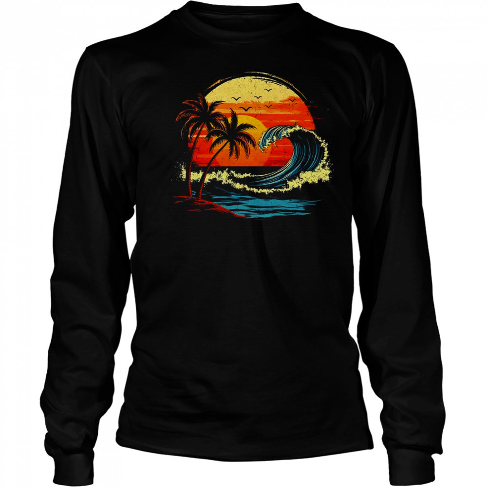 Retro Sunset Tropical Vintage Beach Palm Tree For Men Women shirt Long Sleeved