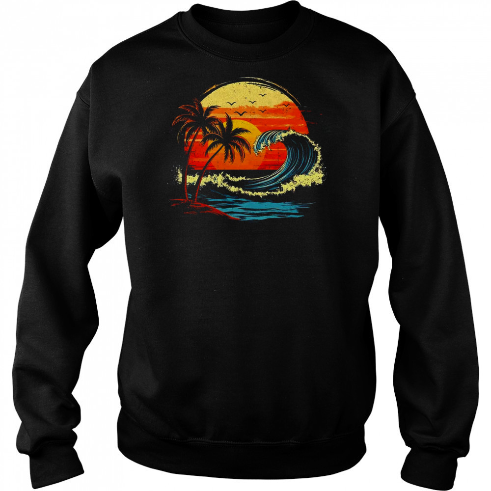 Retro Sunset Tropical Vintage Beach Palm Tree For Men Women shirt Hoodie