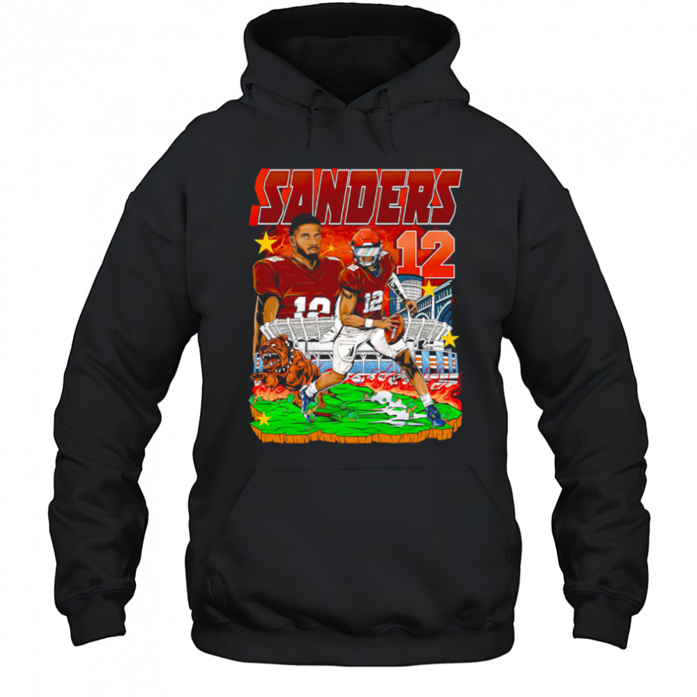 Sanders 12 Football Player Brown Jersey Stadium Bulldog Comic Style Graphic Shirt Hoodie