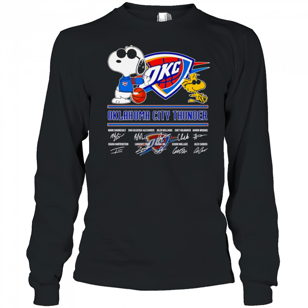 Snoopy and Woodstock Oklahoma City Thunder signature shirt Long Sleeved
