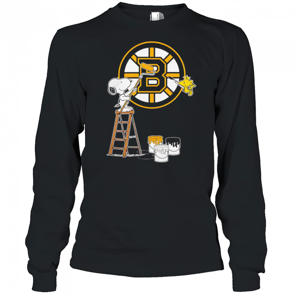 Snoopy And Woodstock Painting Boston Bruins Logo shirt Long Sleeved
