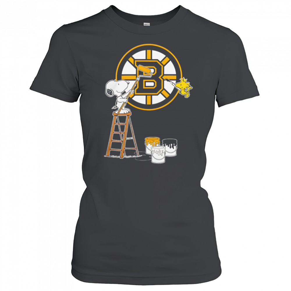 Snoopy And Woodstock Painting Boston Bruins Logo shirt Women's T-shirt