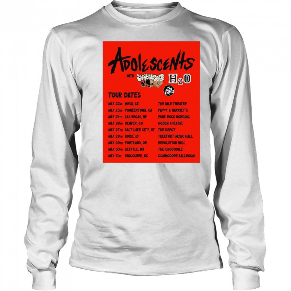 Adolescents with The Nile & Underground H2O The Jack Knives Tour Dates May 22-31 2025 t-shirt Long Sleeved