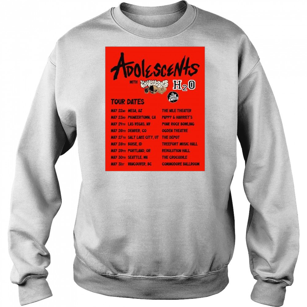 Adolescents with The Nile & Underground H2O The Jack Knives Tour Dates May 22-31 2025 t-shirt Hoodie