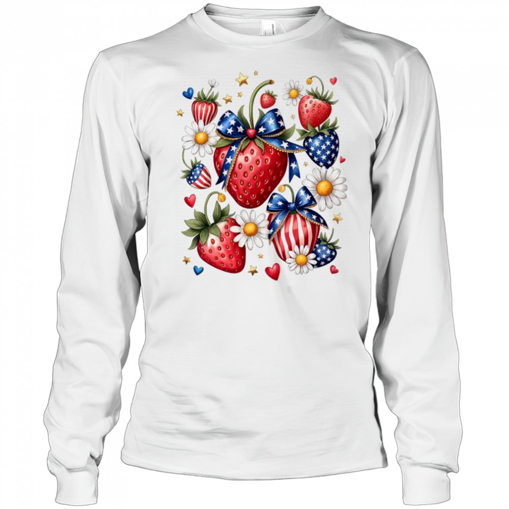 Boho 4th Of July Strawberry Patriotic Independence Day shirt Long Sleeved