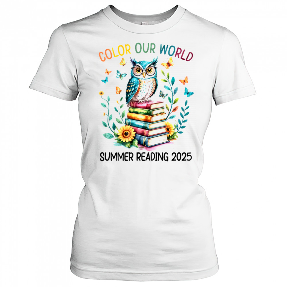 Color Our World Summer Reading Program 2025 Owl Teacher shirt Women's T-shirt