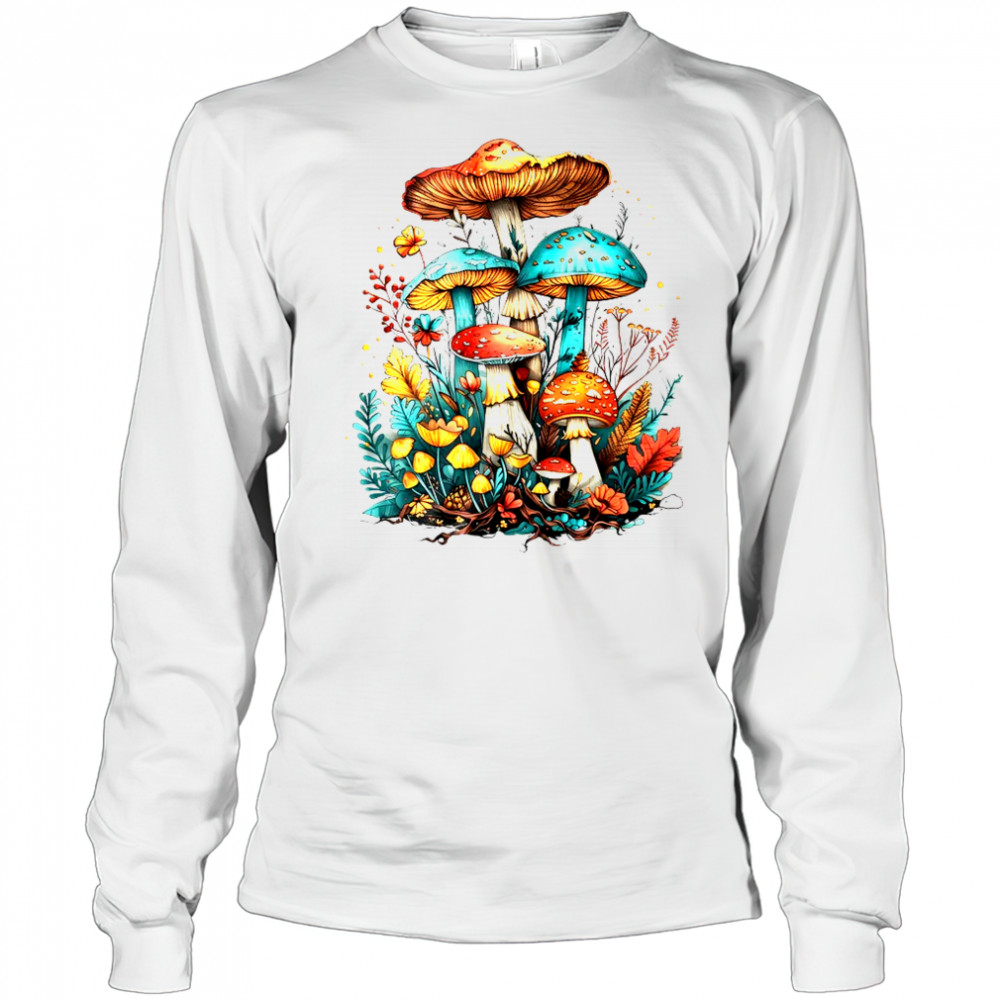 Cottagecore Floral Mushroom Aesthetic Girls Graphic shirt Long Sleeved