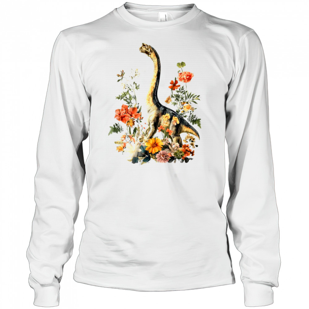 Cottagecore Trex Dinosaur Flower Botanical Vintage shirt Long Sleeved
