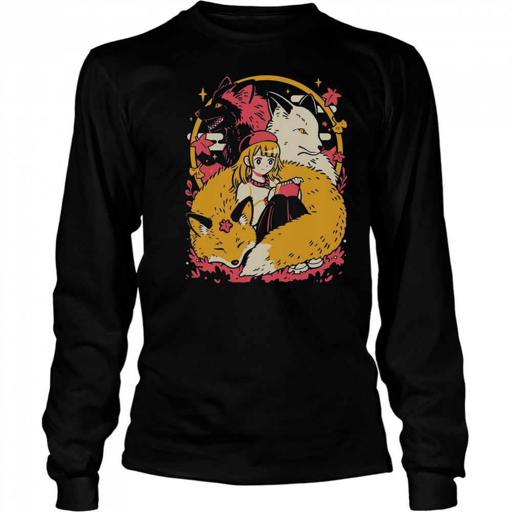 Cozy Foxes Cute Anime Girl T-Shirt Long Sleeved