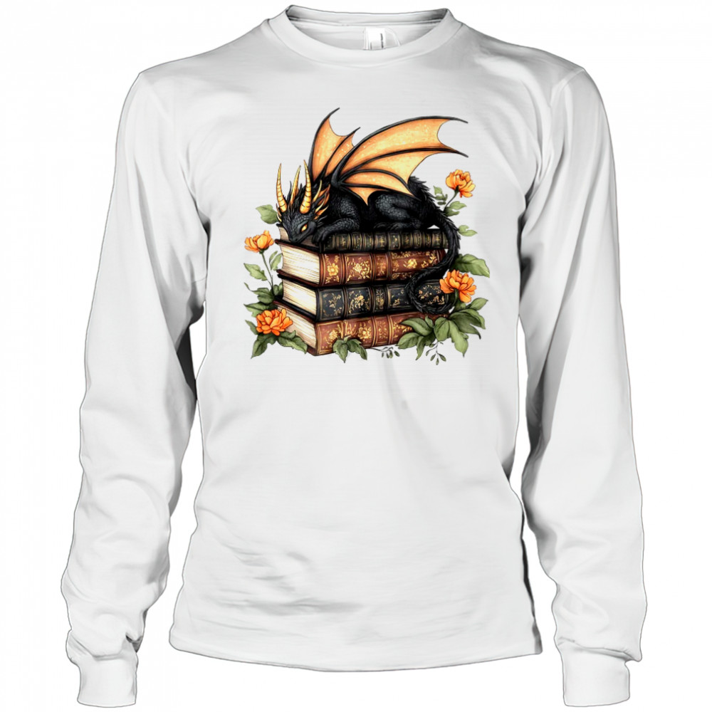 Dragon Books Cottagecore Flower Bookworm Book Lover shirt Long Sleeved