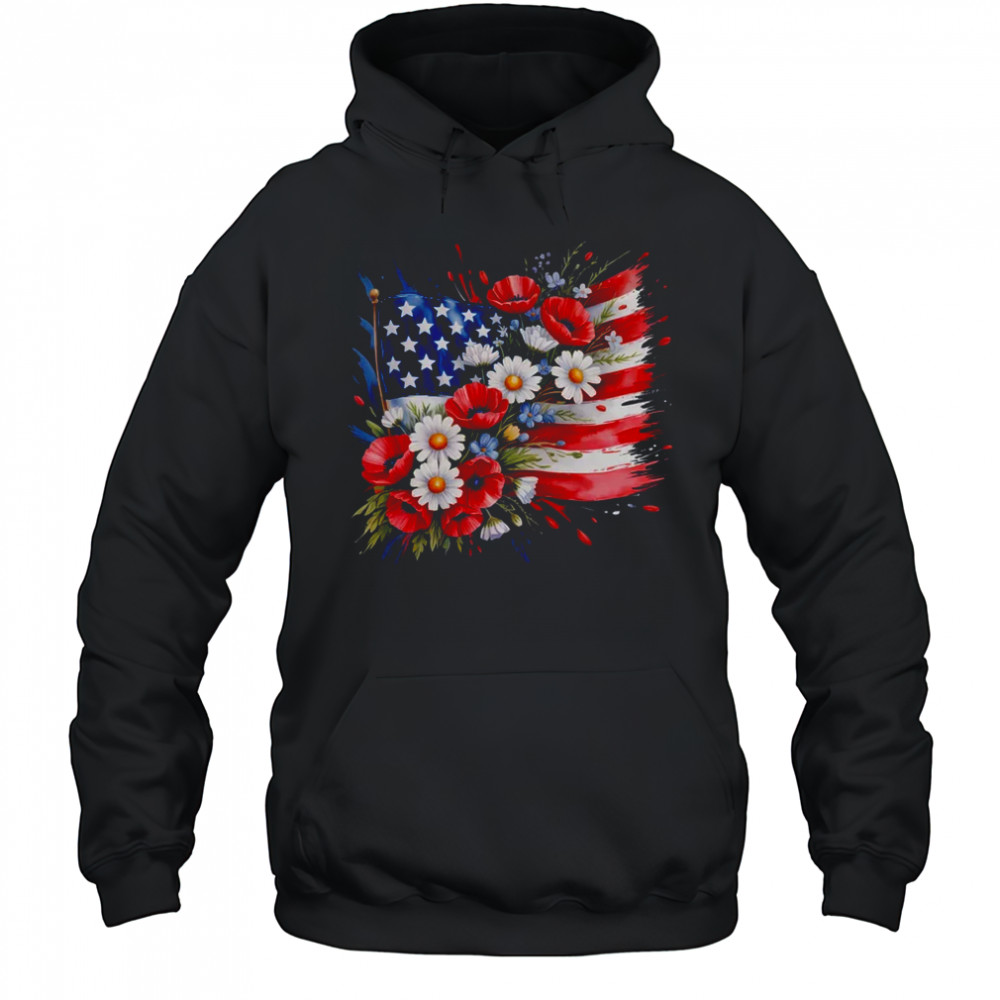 Floral Flag American Flag 4th Of July America Patriotic shirt Hoodie