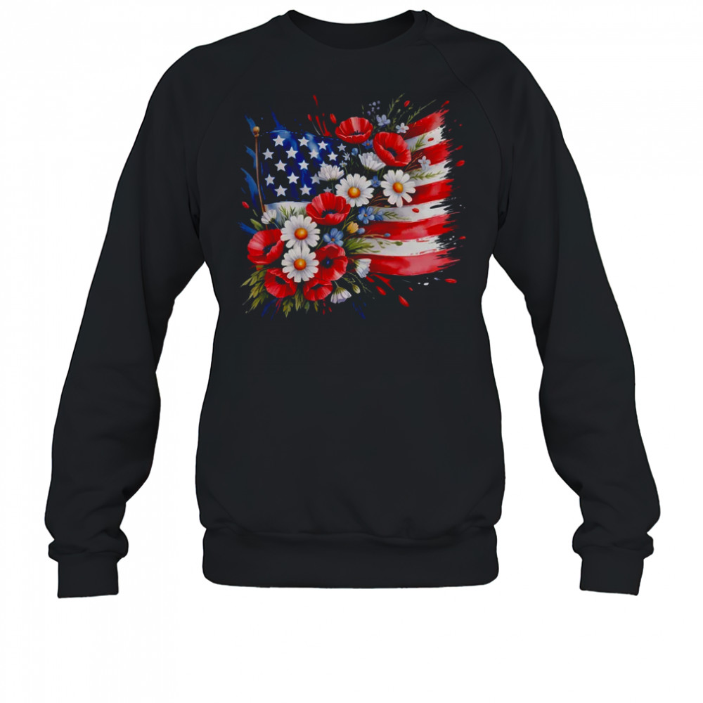 Floral Flag American Flag 4th Of July America Patriotic shirt Sweatshirt