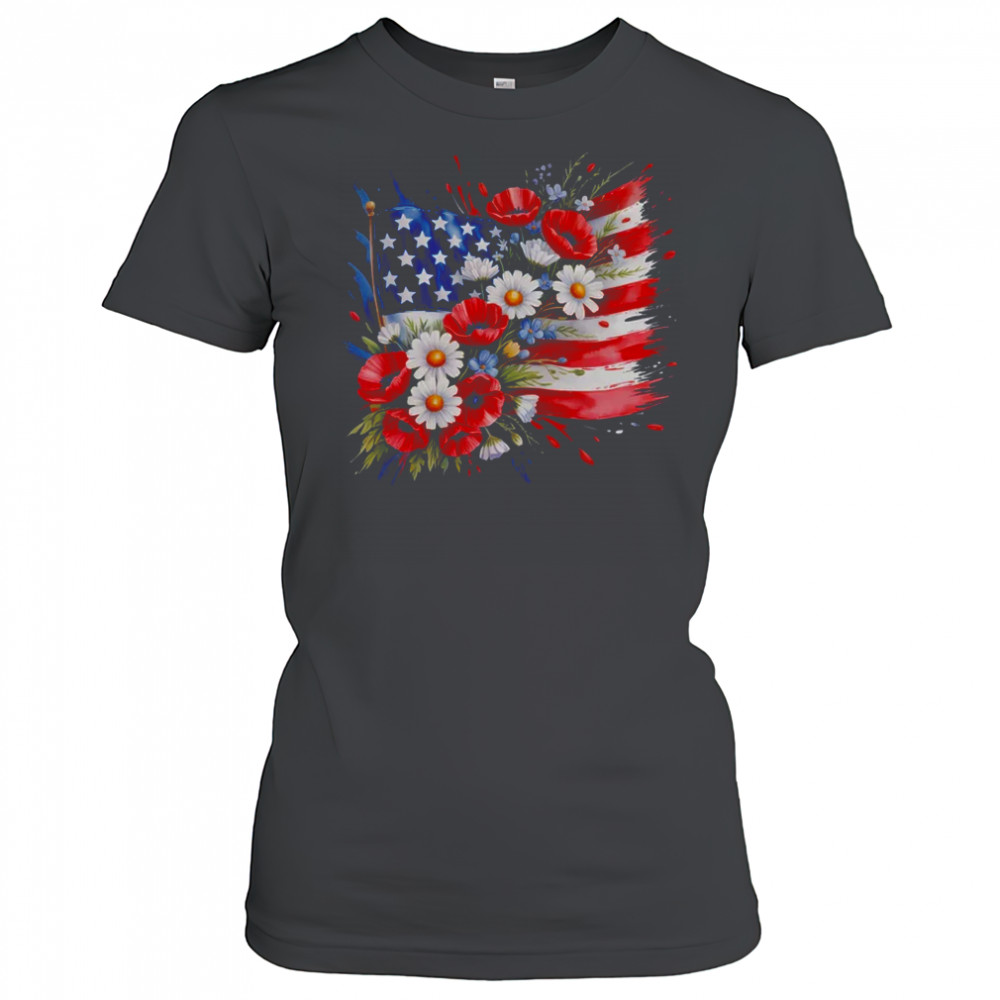 Floral Flag American Flag 4th Of July America Patriotic shirt Women's T-shirt