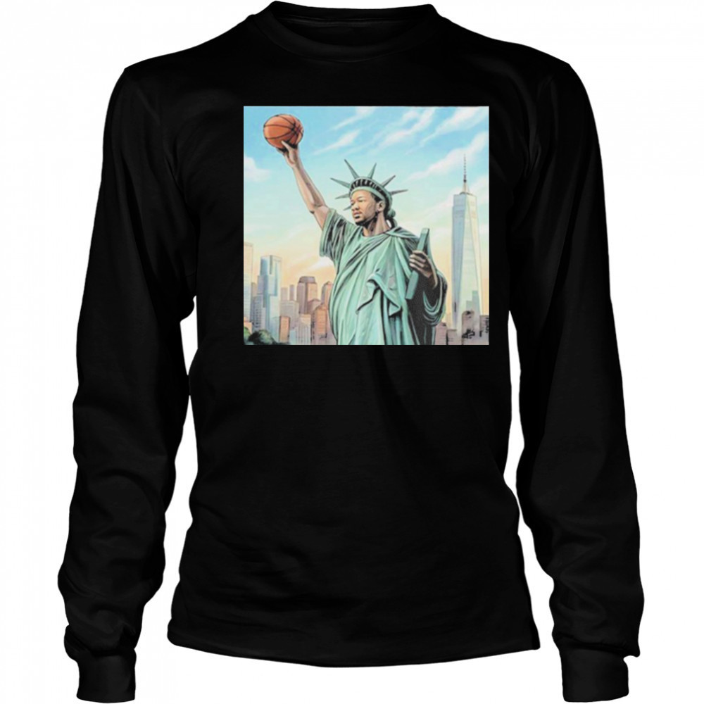 Jalen Brunson New York Knicks Statue Of Liberty Cover Nike Kobe 6 PE’s NBA 2025 T shirts Long Sleeved