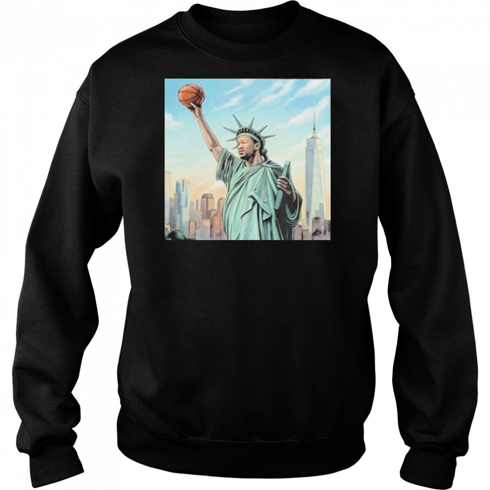 Jalen Brunson New York Knicks Statue Of Liberty Cover Nike Kobe 6 PE’s NBA 2025 T shirts Hoodie