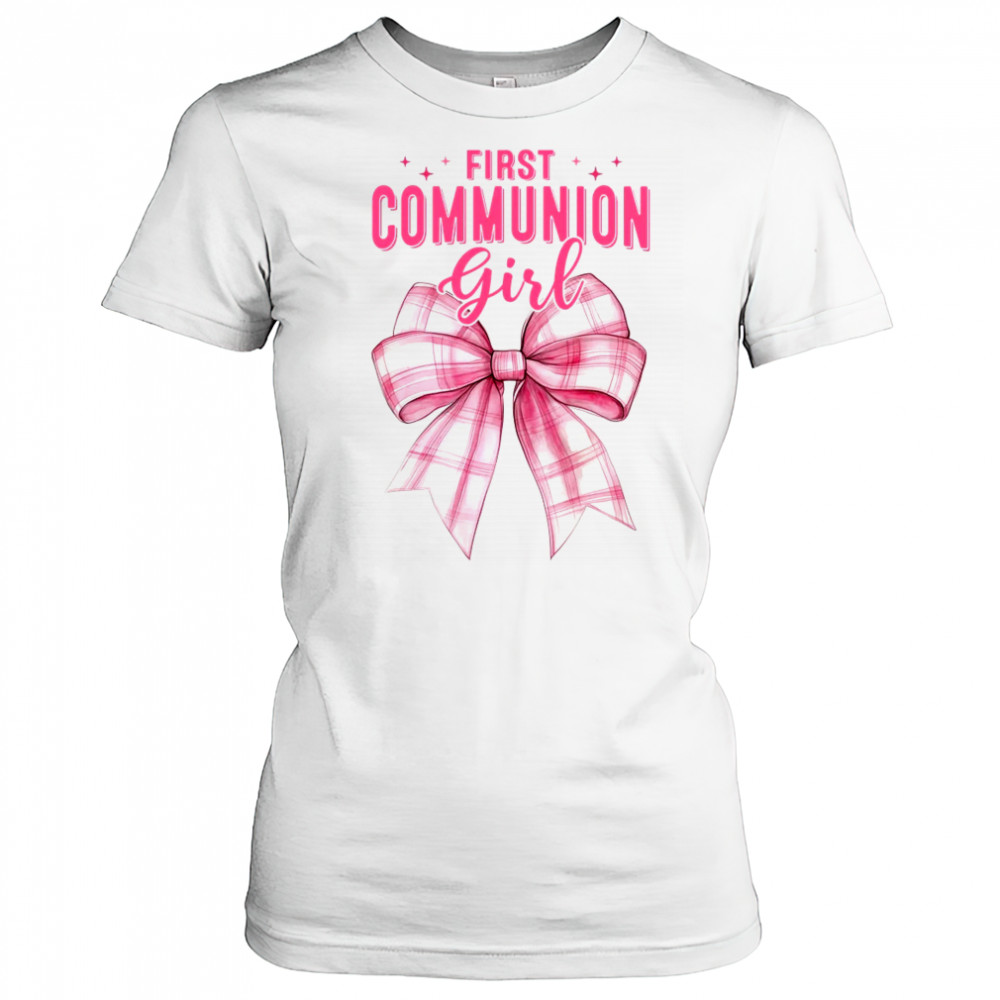 My First Communion Girls Pink Coquette Bow Christian Cute shirt Women's T-shirt