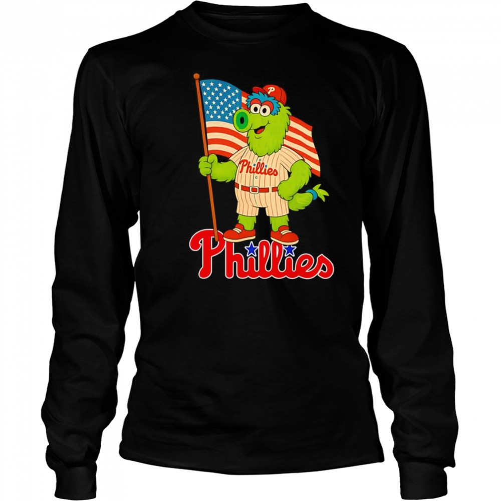 Philadelphia Phillies Phillie Phanatic mascot American flag shirt Long Sleeved