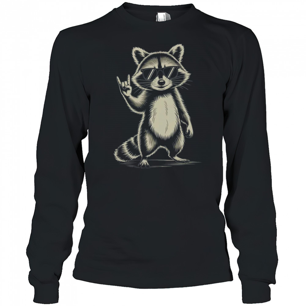 Retro Raccoon Rock Music For Men Women Funny Raccoon shirt Long Sleeved