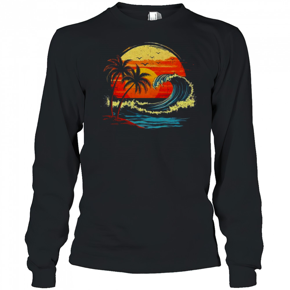 Retro Sunset Tropical Vintage Beach Palm Tree For Men Women shirt Long Sleeved