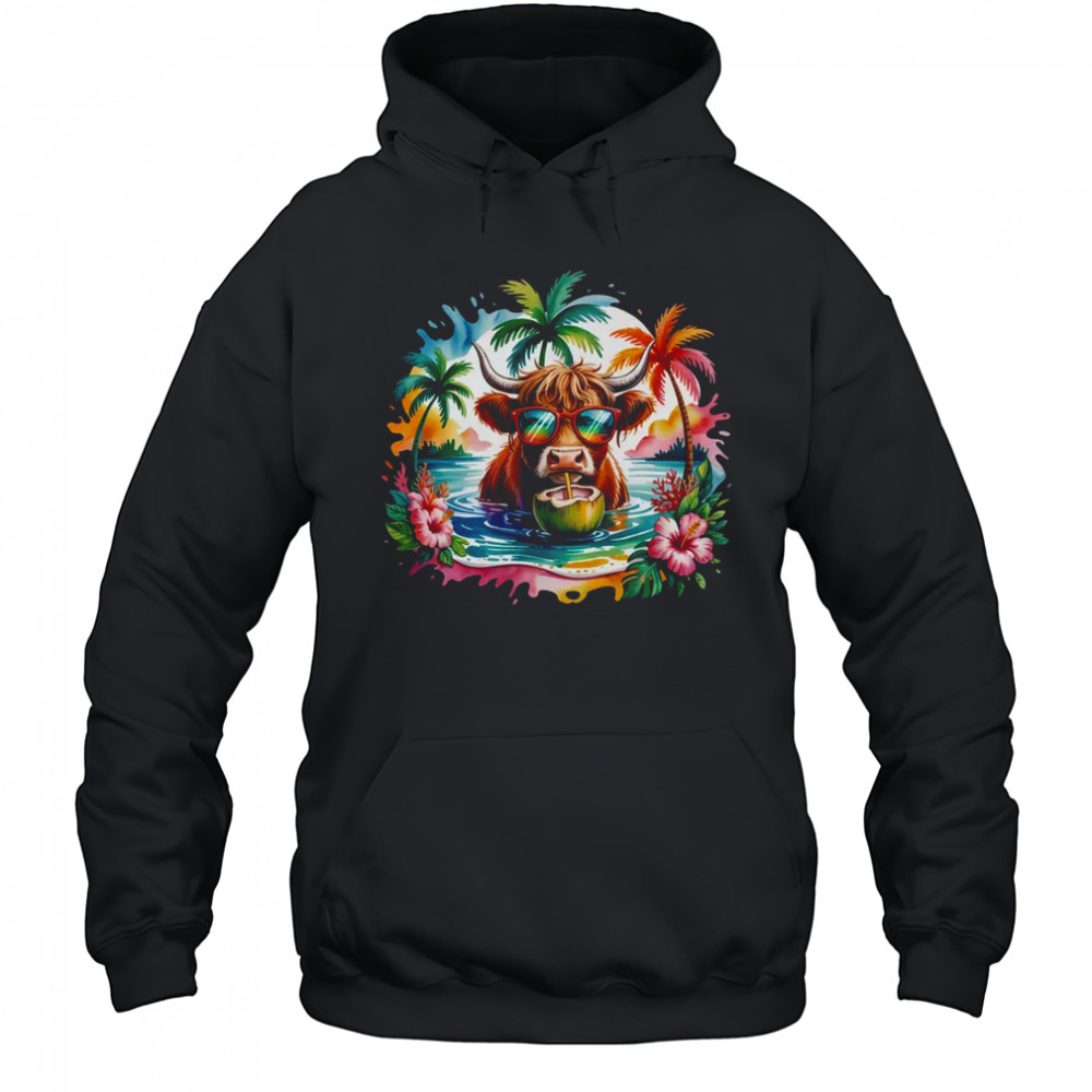 Tropical Highland Cow Summer Vibes Funny Beach Girls Women shirt Hoodie