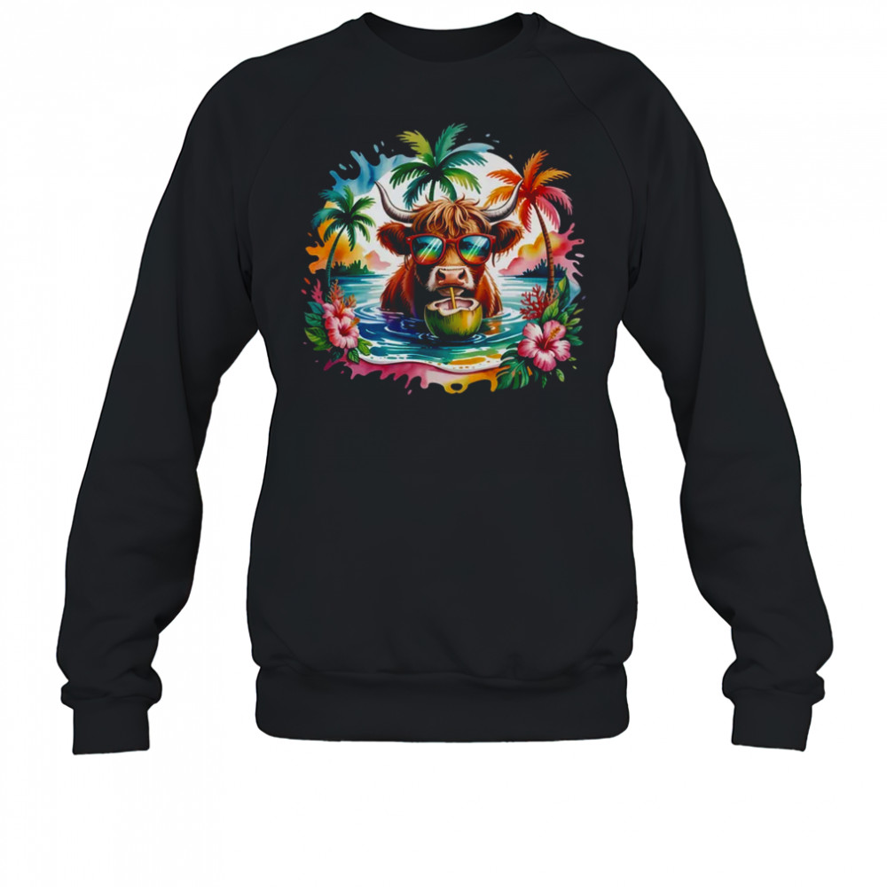 Tropical Highland Cow Summer Vibes Funny Beach Girls Women shirt Sweatshirt