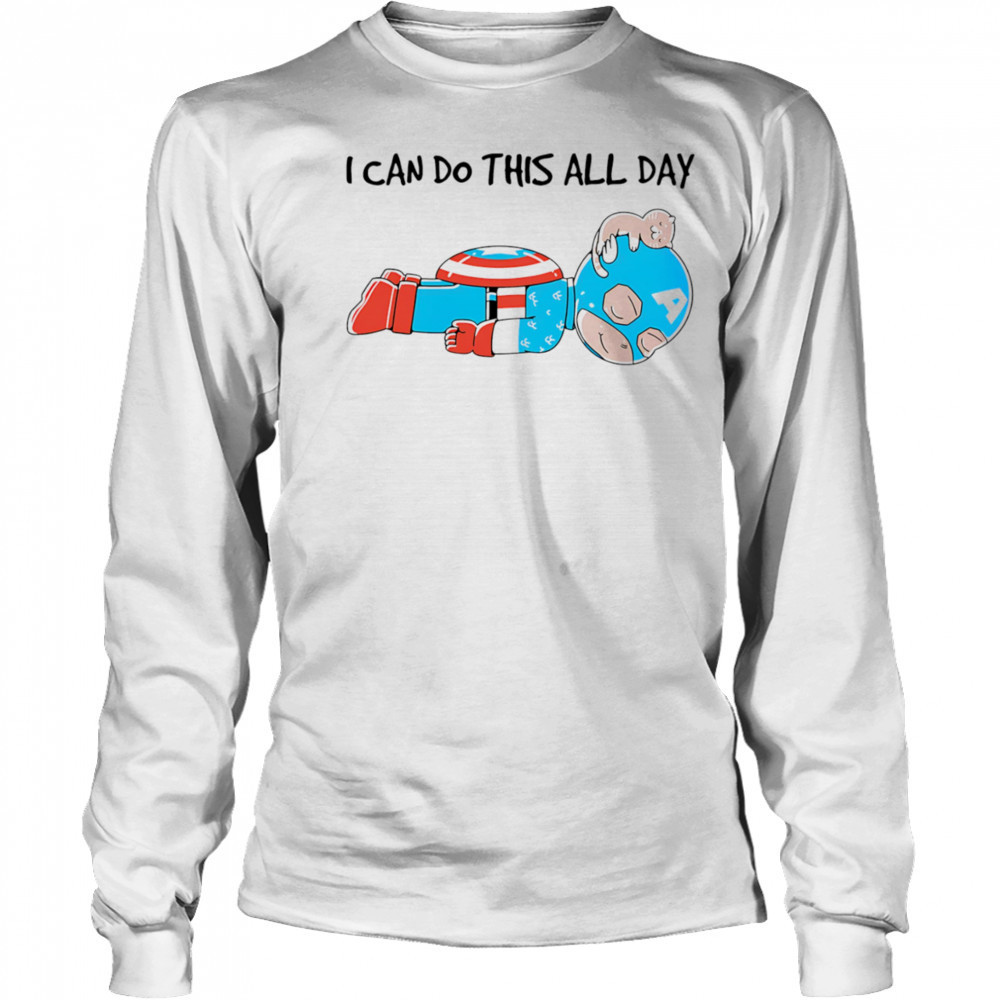 Captain America and cat I can do this all day shirt Long Sleeved
