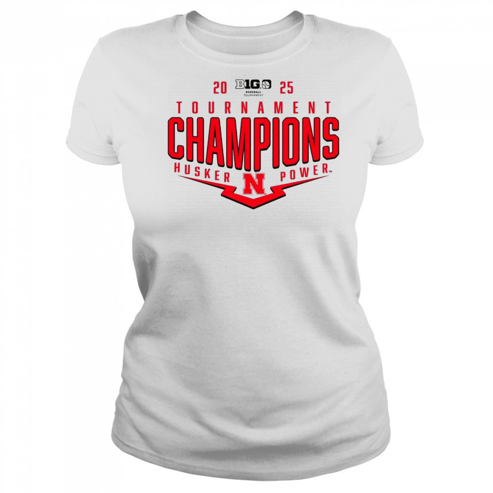 Nebraska Huskers NCAA Big Ten Baseball Conference 2025 Tournament Champions Playoff Pitch Power t-shirt Women's T-shirt