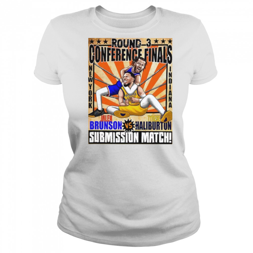 Round 3 Conference Finals Jalen Brunson vs Tyrese Haliburton submission match caricature shirt Women's T-shirt