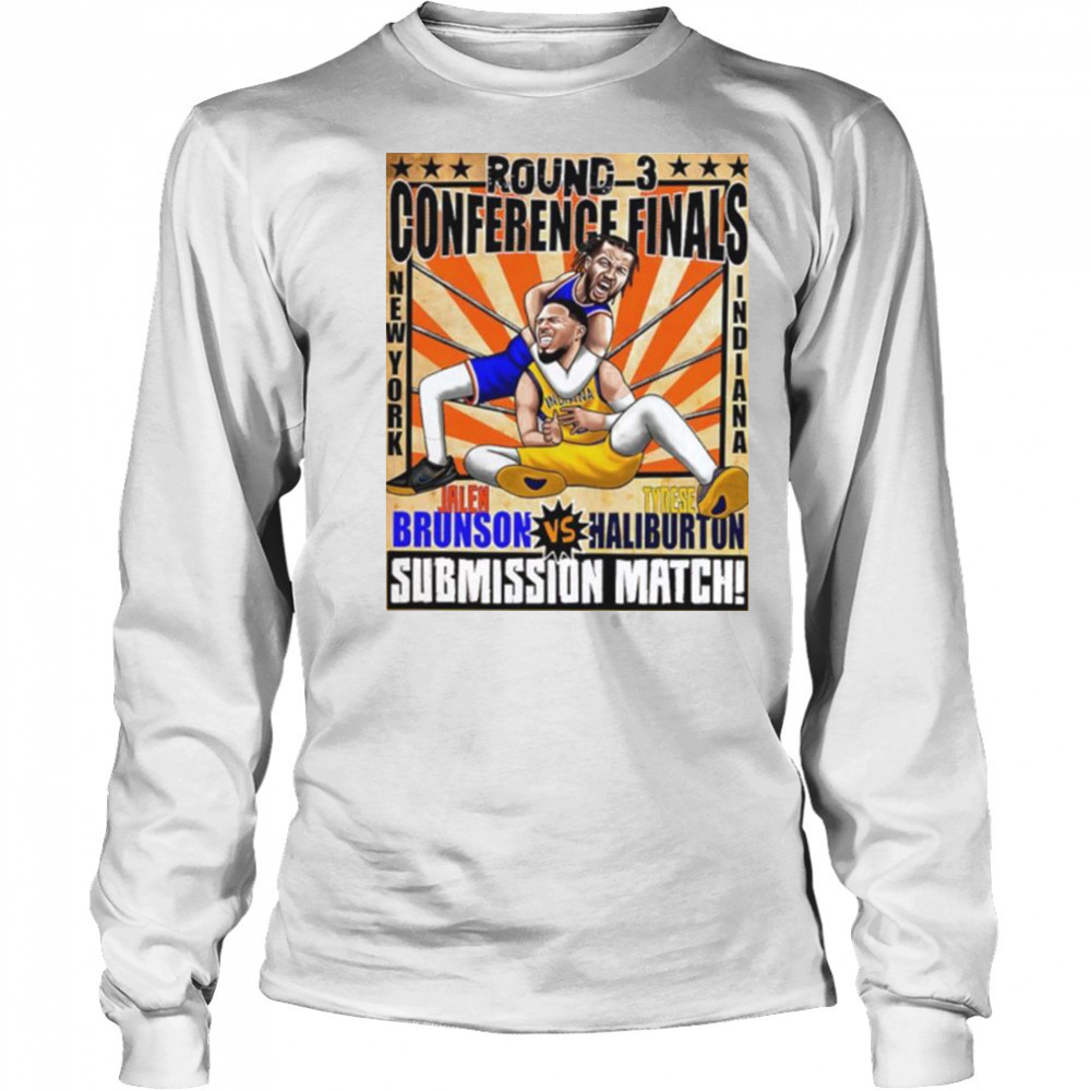 Round 3 Conference Finals Jalen Brunson vs Tyrese Haliburton submission match caricature shirt Long Sleeved