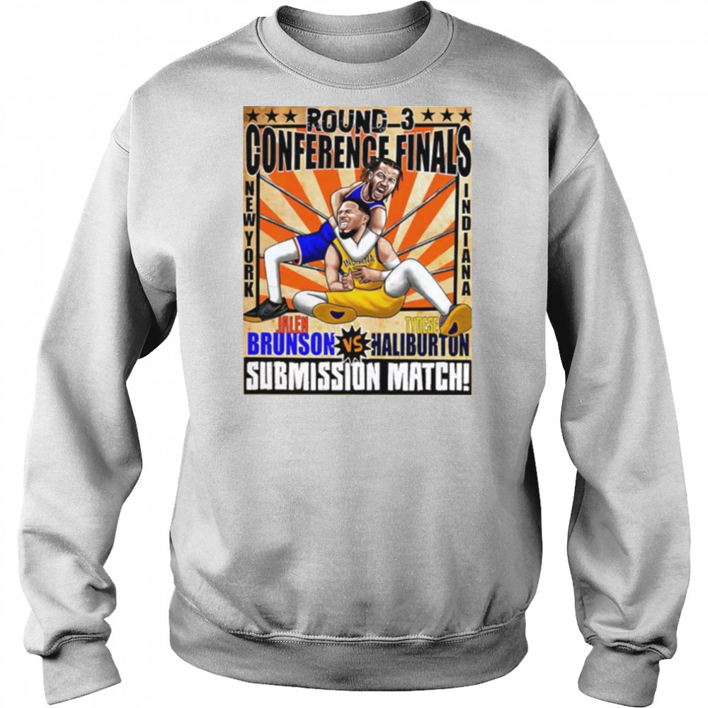 Round 3 Conference Finals Jalen Brunson vs Tyrese Haliburton submission match caricature shirt Hoodie