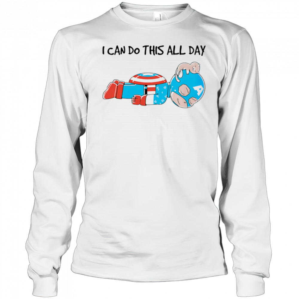Captain America and cat I can do this all day shirt Long Sleeved