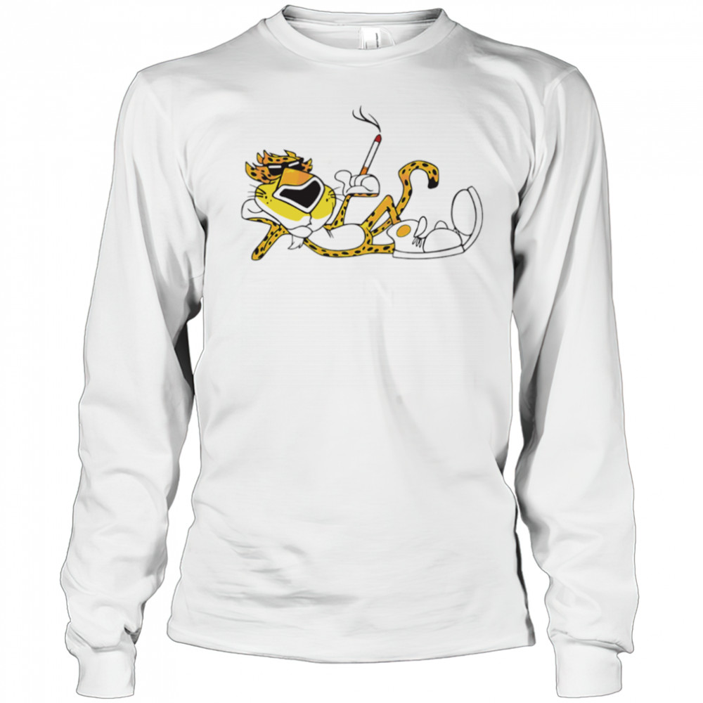 Cheetah Cigarette Cool Retro Mascot Graphic Illustration shirt Long Sleeved