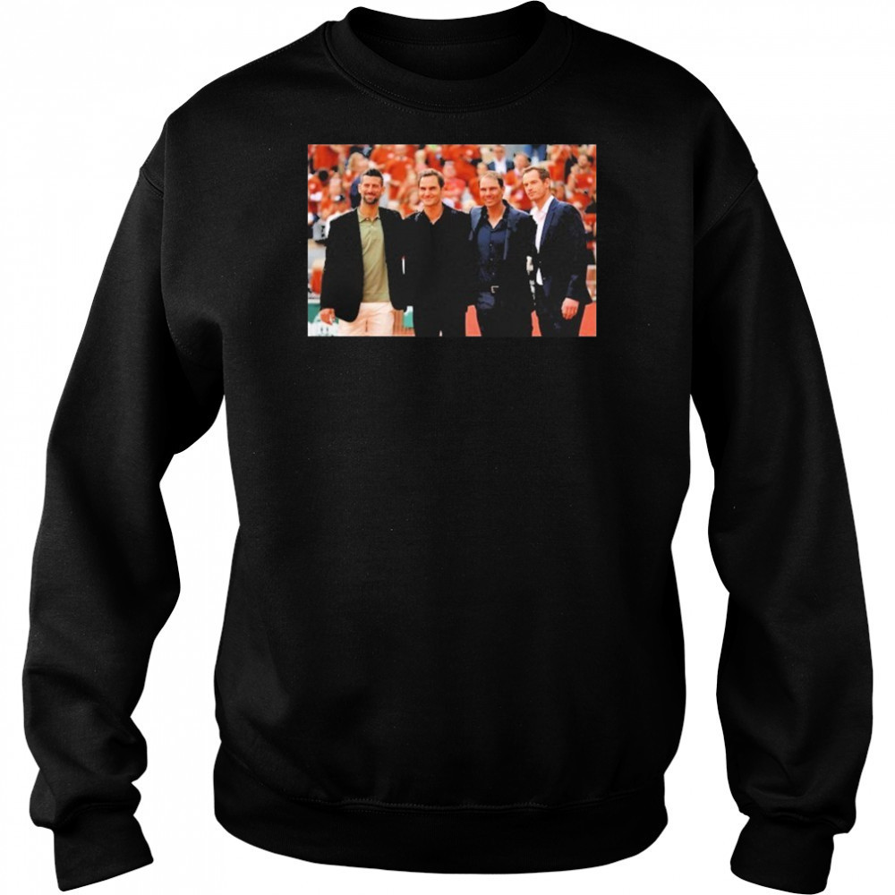 Four Tennis Legends Djokovic Federer Murray Nadal At Rafa Roland Garros Tribute Wall shirt Hoodie