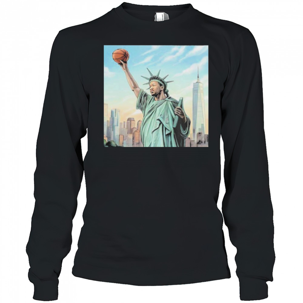 Jalen Brunson New York Knicks Statue Of Liberty Cover Nike Kobe 6 PE’s NBA 2025 T shirts Long Sleeved