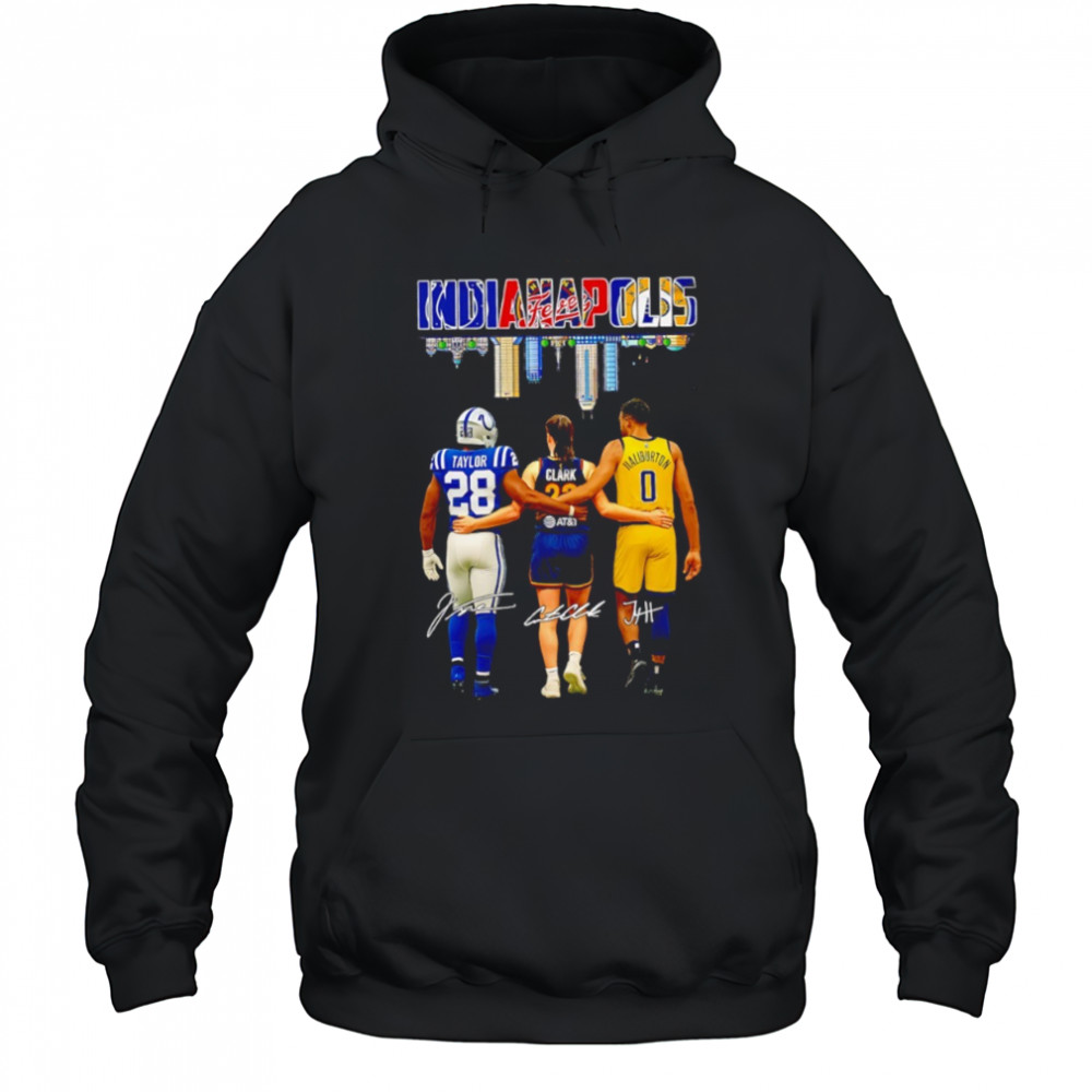Jonathan Taylor x Colts Caitlin Clark x Tyrese Haliburton Indiana City Skyline signatures shirt Hoodie