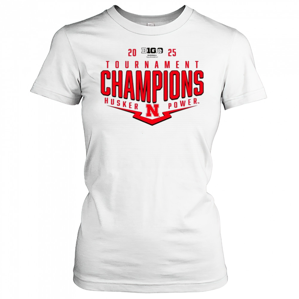 Nebraska Huskers NCAA Big Ten Baseball Conference 2025 Tournament Champions Playoff Pitch Power t-shirt Women's T-shirt