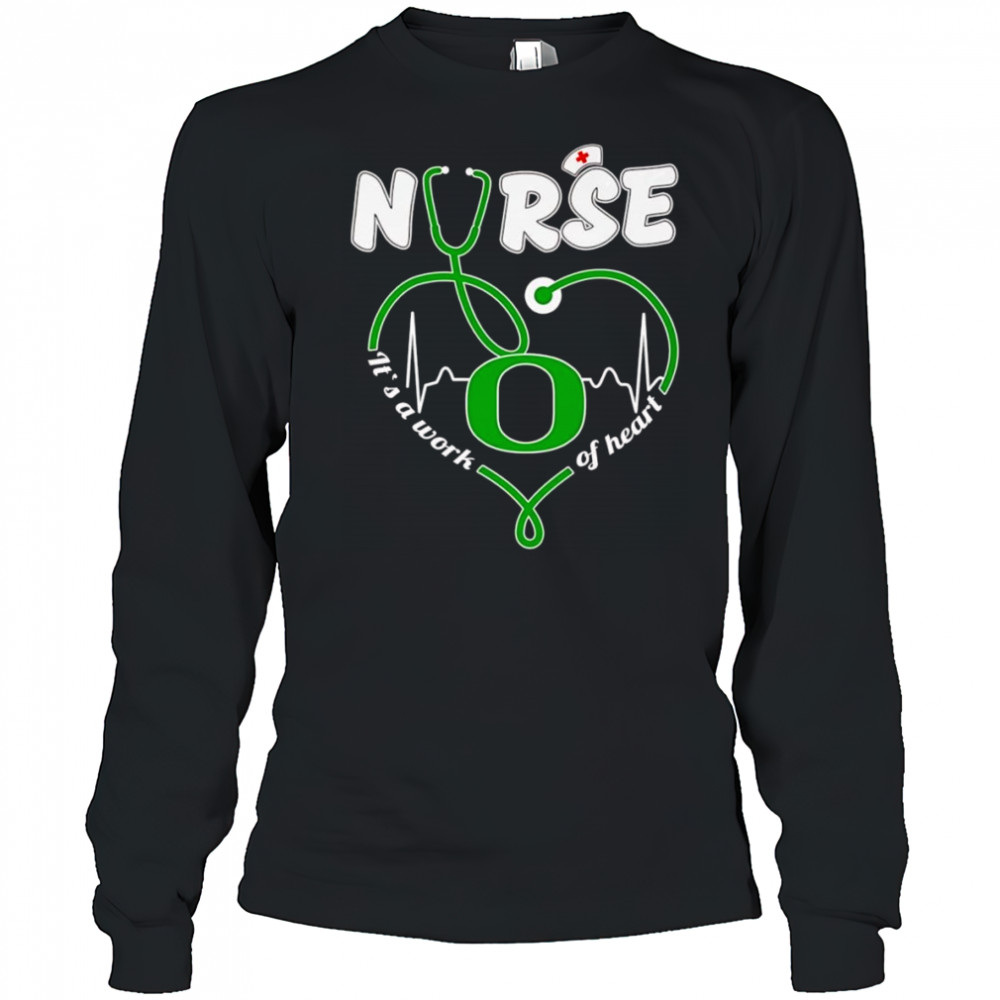 Nurse it’s a work of heart Oregon Ducks heartbeat shirt Long Sleeved