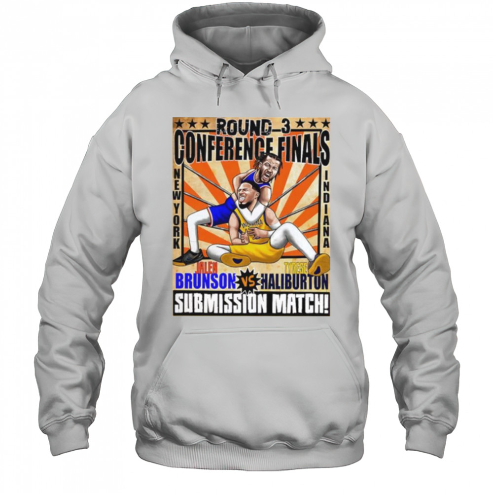 Round 3 Conference Finals Jalen Brunson vs Tyrese Haliburton submission match caricature shirt Hoodie