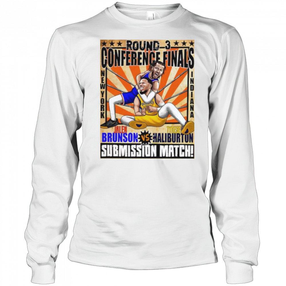 Round 3 Conference Finals Jalen Brunson vs Tyrese Haliburton submission match caricature shirt Long Sleeved