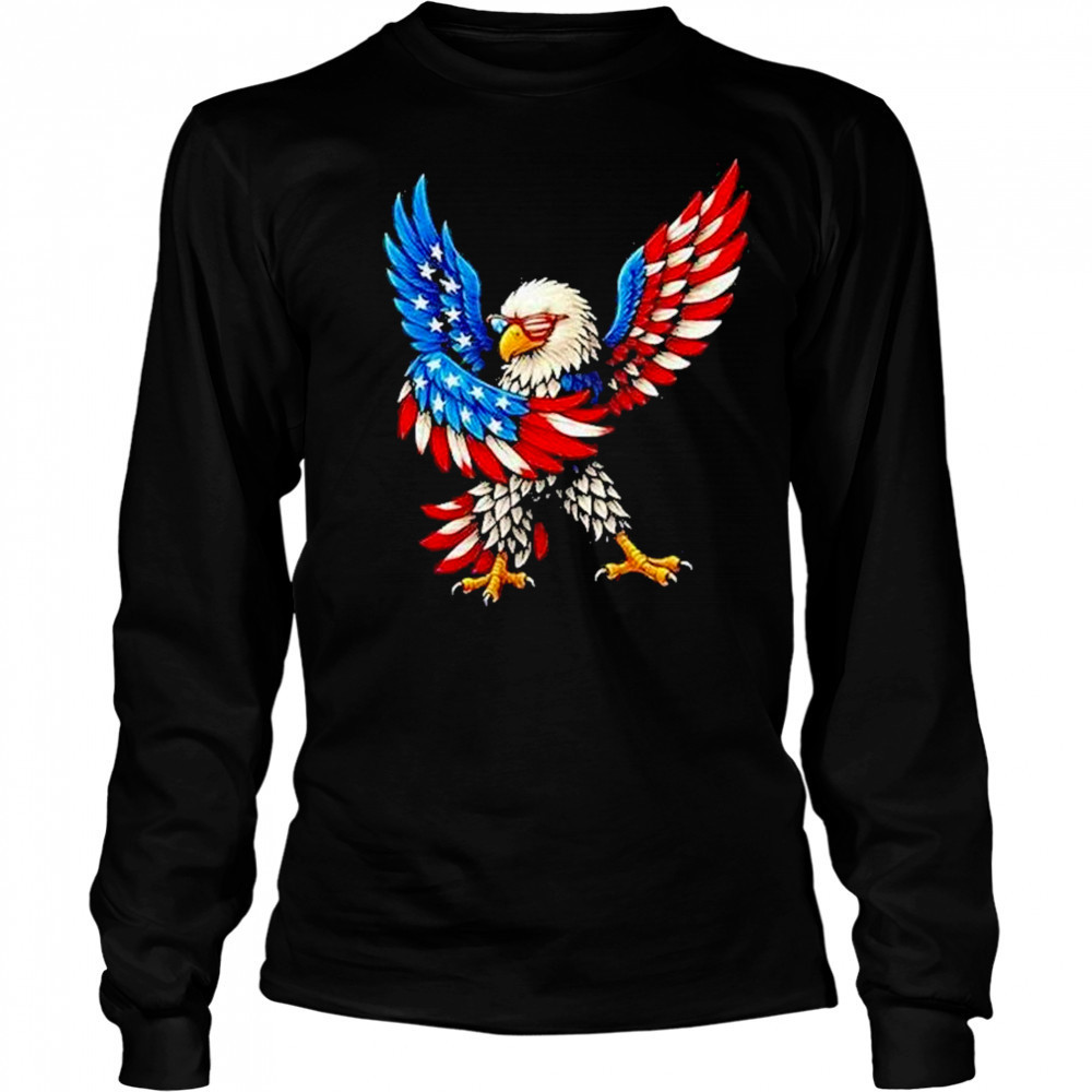 American Flag Usa Dabbing Bald Eagle Patriotic 4th Of July Shirt Long Sleeved