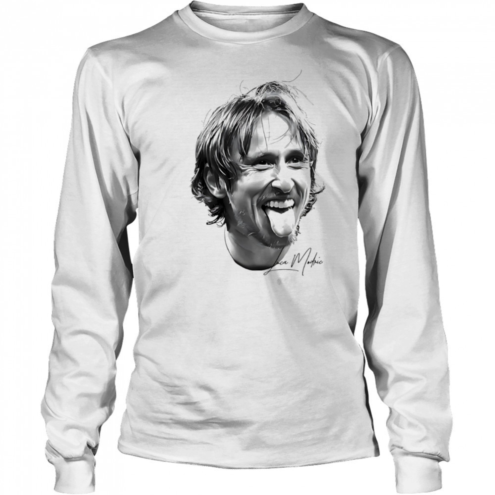Big Head Luka Modric Real Madrid signature black white shirt Long Sleeved
