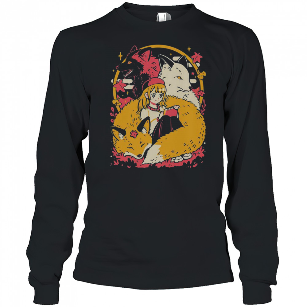 Cozy Foxes Cute Anime Girl T-Shirt Long Sleeved