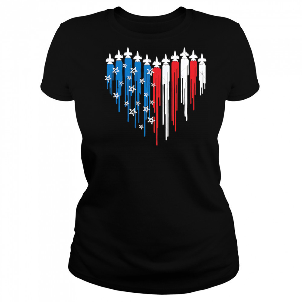 Fighter Jet Airplane American Flag Heart Svg USA Flag shirt Women's T-shirt
